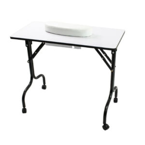37 inch Portable & Foldable Manicure Table Nail Desk Workstation with Large Drawer/Client Wrist Pad/Controllable Wheels/Carrying Case for Spa Beauty Salon White