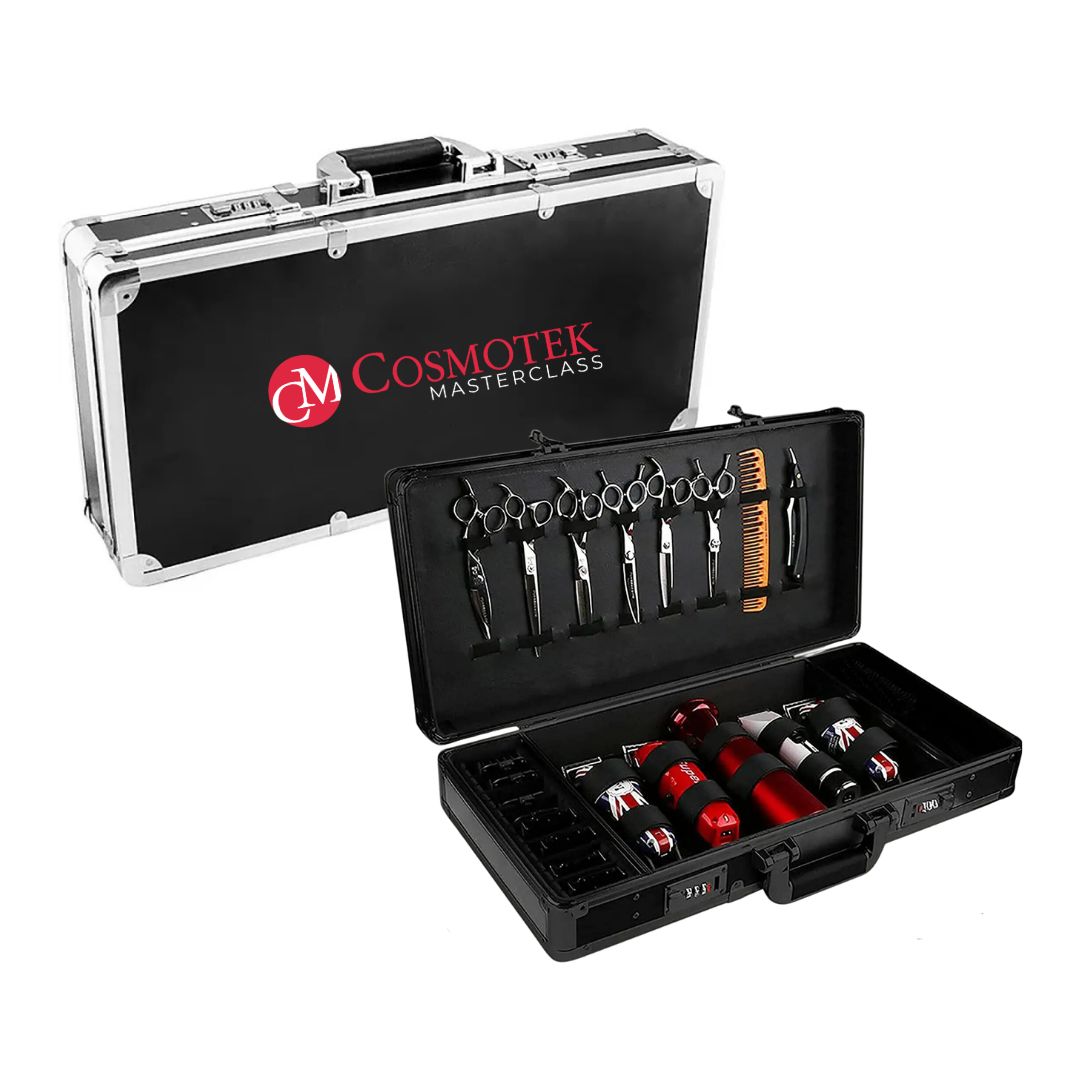 BLACK-SILVER – Barber Case Stylist Lock Attache Carrying Portable Travel Case Professional Hair Kit Organizer Storage Display Box with Handle