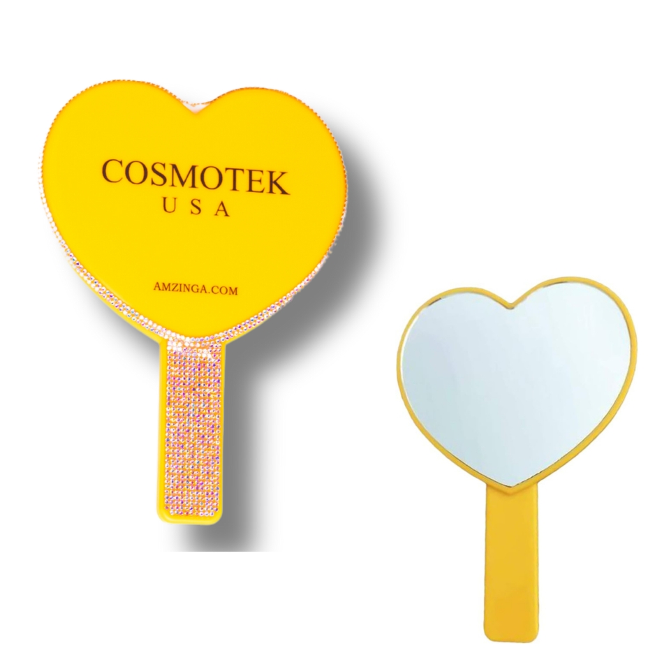 Heart-Shaped Handheld Mirrors Travel Makeup Mirrors Mini Cosmetic Mirror with Handle Small Heart Mirrors Decorative Hand Held Mirror for Women Girls - YELLOW