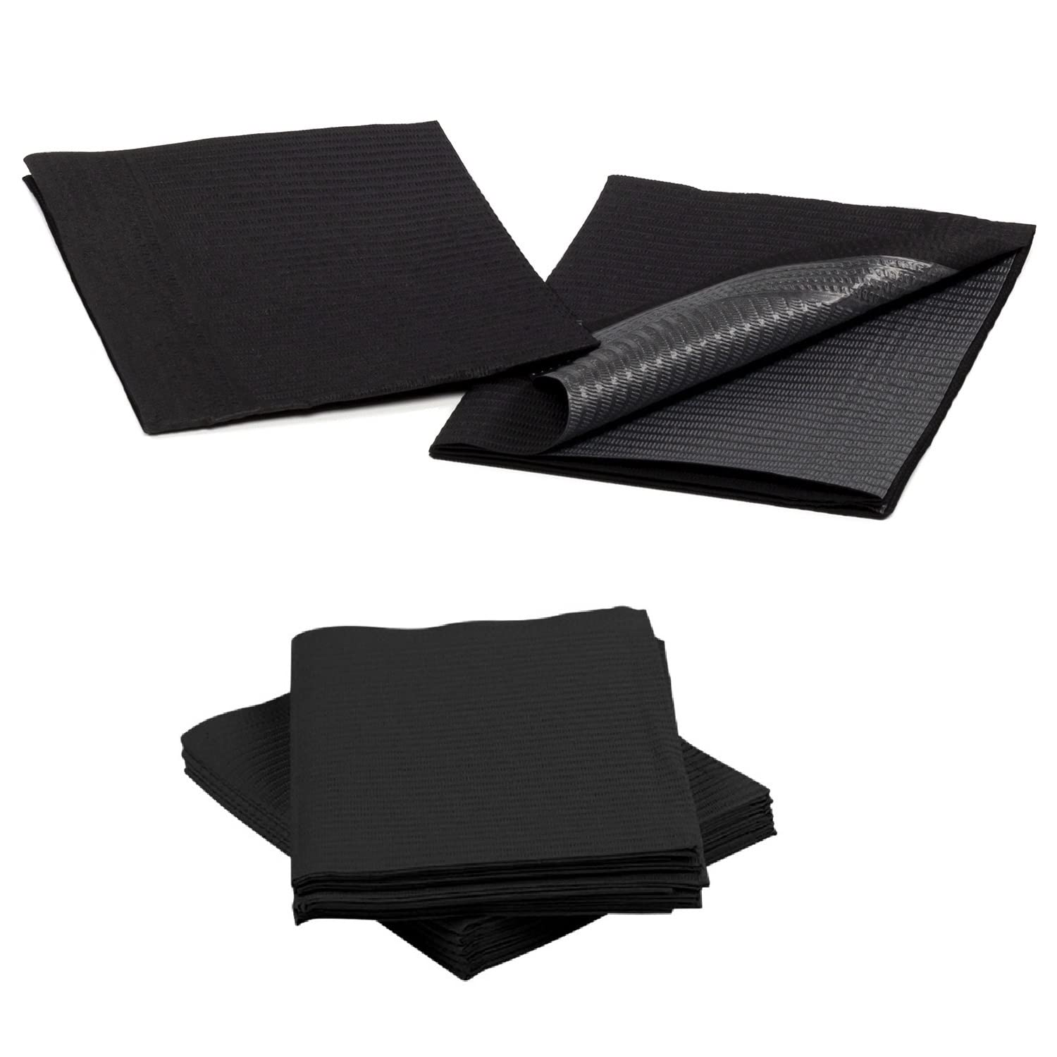 Disposable Dental Bibs 13"x18" - 3 Ply Waterproof Tattoo Bib Sheet for Patients - Dentist or Medical Tray Cover and Nail Table Cover Supplies, Black