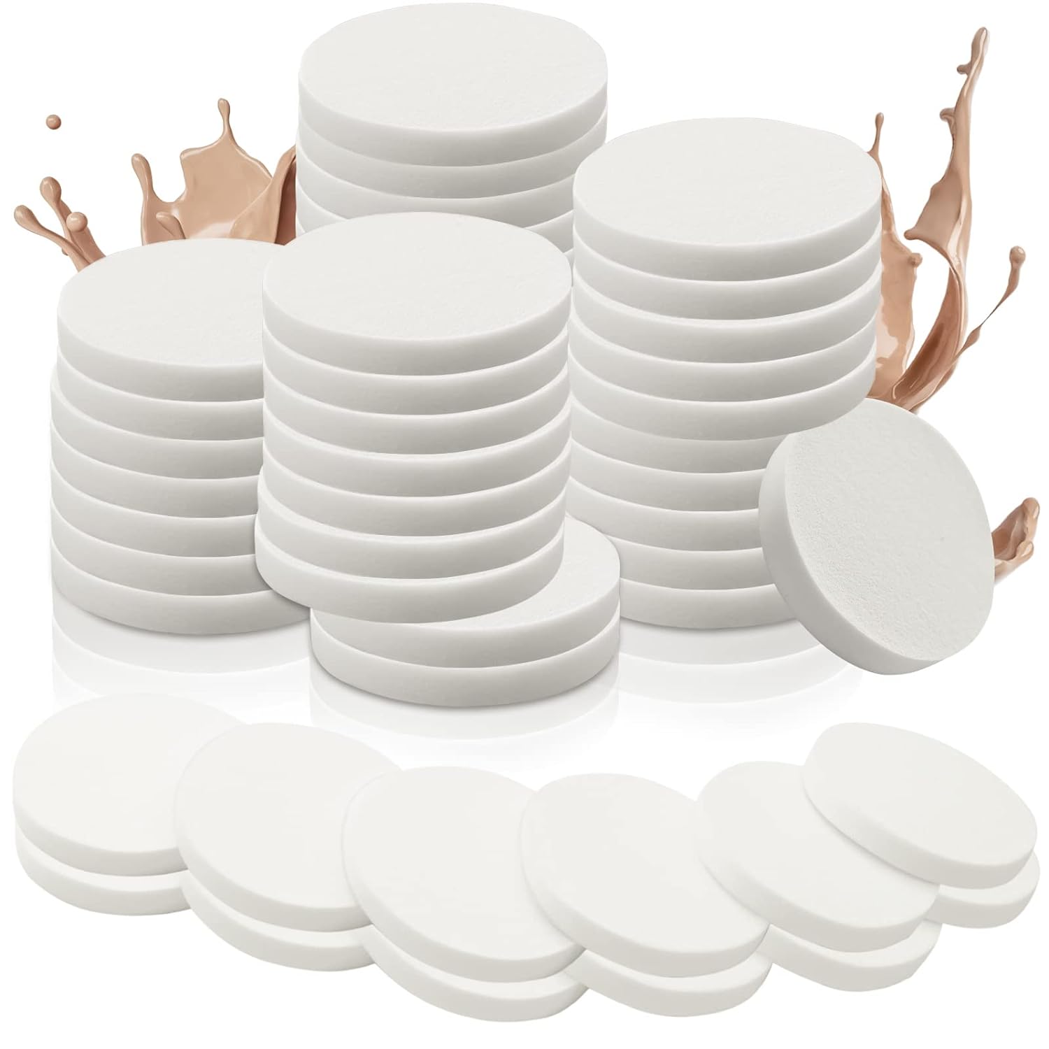 20Pcs Makeup Sponge Facial Powder Puff Wet and Dry Dual Use, Cosmetics Blush Applicators Round Sponges Foundation, White