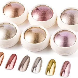 Chrome Nail Powder 6 Jars Rose Gold Mirror Effect Manicure Pigment Glitter Dust for Salon Home DIY Nail Art Deco 0.5 Grams with 6 Eyeshadow Sticks
