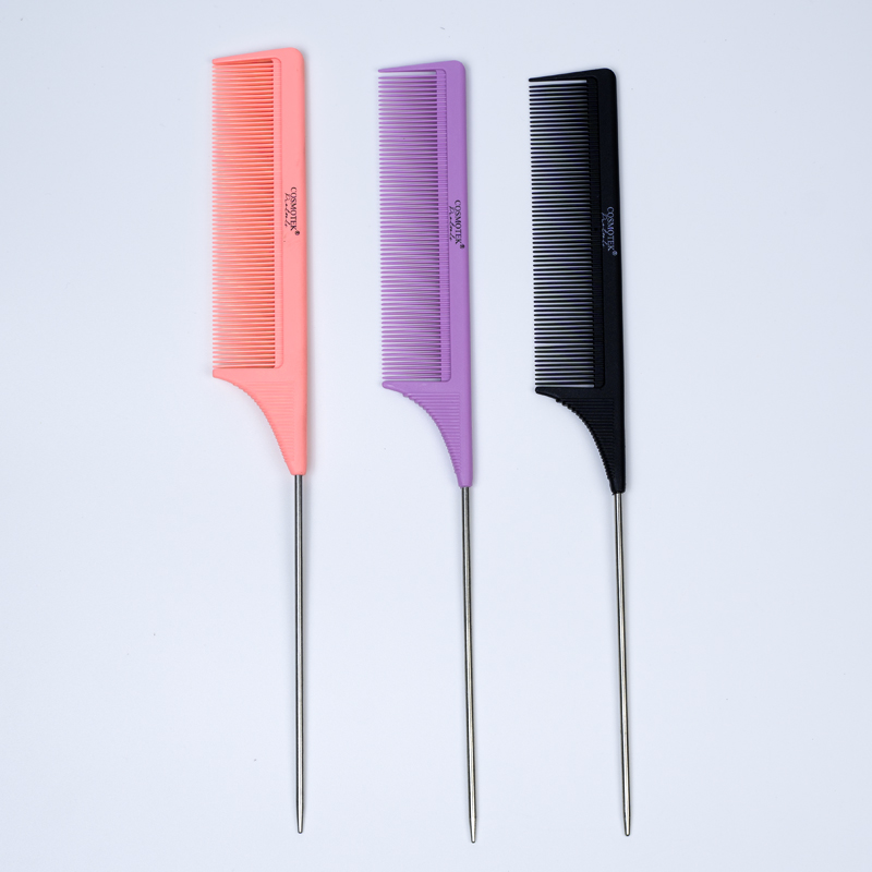 Professional 8.8 Inch Tail Comb - Stainless Steel Pintail - Anti Static And Heat Resistant Teasing Comb - Lightweight Tail Comb For All Hair Types | PINK, PURPLE, BLACK