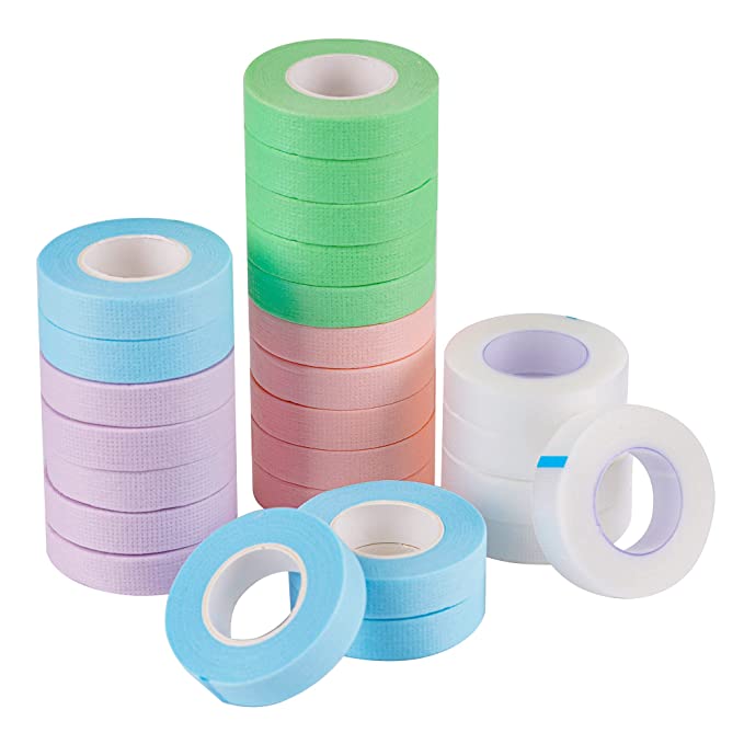 5PCS Eyelash Extension Tape,Under Eye tape,Breathable Micropore Medical Tape for Individual Eyelash Extension Supplies (WHITE, GREEN, BLUE, PINK. PURPLE)
