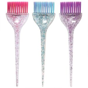 3 PCS Hair Color Brush Set – Glitter Handle Brushes for Hair Coloring, Highlighting & Tint Application – Soft Feather Bristle Hair Dye Tools – Also Great for Root Touch-Up, Beard Coloring, Eyebrow Tinting, Craft Paint & Glue (3.5” x 11”)
