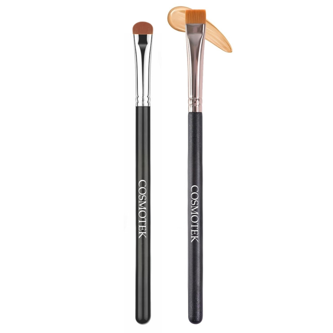 COSMOTEK Dual Makeup Brush Set – Flat Concealer & Precision Smudge Brushes – Professional Cosmetic Brushes for Eyeshadow, Cut Crease, Brow & Concealer Application – Soft Bristles, Black Handle Design