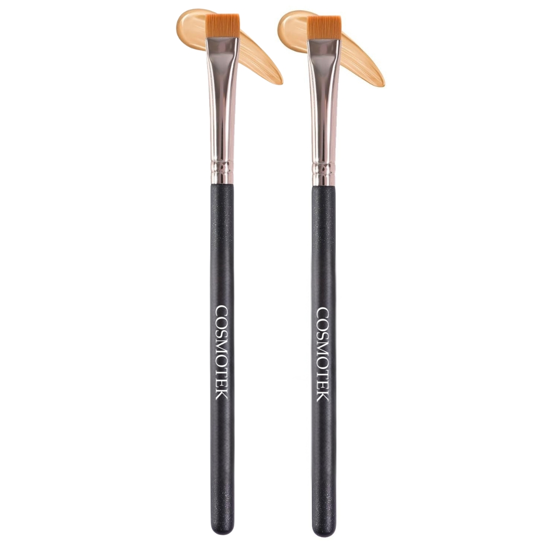 2 Brushes – Cosmotek Thin Eyeliner & Brow Brush – Precision Flat Angle Brush for Eyeliner, Eyebrows & Eyeshadow – Soft Synthetic Bristles, Smudge & Detail Makeup Tool (2 Pack)