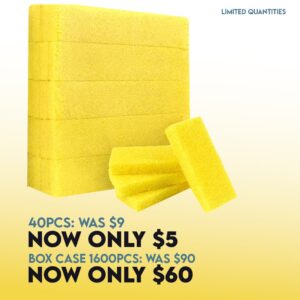 Disposable Foot Scrubber Sponge Pads – Pedicure Pumice Stone for Feet, Callus Remover, Medium Coarse – Yellow (40 Pcs) – Portable At-Home or Travel Foot Care