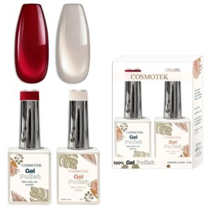Cosmotek Cat Eye Duo Gel Set – Ruby & Pearl Essence (CTK-D01) – Premium Magnetic Gel Polish with Deep Crimson & Pearlescent Shimmer, Velvet & Halo Effect, Soak-Off Nail Art Kit (2 x 15ml)