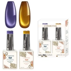 Cosmotek Cat Eye Duo Gel Set – Amethyst & Amber Glow (CTK-D04) – Premium Magnetic Gel Polish with Royal Purple & Golden Amber Shimmer, Velvet & Halo Effect, Soak-Off Nail Art Kit (2 x 15ml)