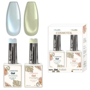 Cosmotek Cat Eye Duo Gel Set – Arctic Sky & Pistachio (CTK-D07) – Premium Magnetic Gel Polish with Light Blue & Pale Mint Shimmer, Velvet & Halo Effect, Soak-Off Nail Art Kit (2 x 15ml)