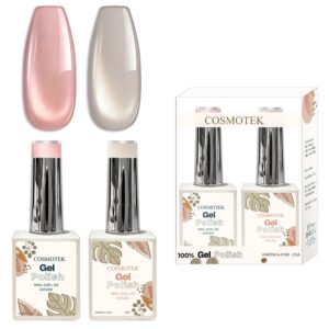 Cosmotek Cat Eye Duo Gel Set – Rose Quartz & Birch (CTK-D11) – Premium Magnetic Gel Polish with Blush Pink & Silver Grey Shimmer, Velvet & Halo Effect, Soak-Off Nail Art Kit (2 x 15ml)