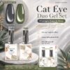 Cosmotek Cat Eye Duo Gel Set – Midnight Slate & Moss (CTK-D02) – Premium Magnetic Gel Polish with Charcoal Grey & Olive Gold Shimmer, Velvet & Halo Effect, Soak-Off Nail Art Kit (2 x 15ml)