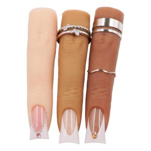 Silicon Fake Fingers Nail Art Practice Set, 3 Skin Tones Reusable Flexible Wire Core Training Models for Acrylic Gel Nail Practice, Multi-Tone Bendable Mannequin Fingers for Nail Tech Students & Beginners, Diversity Skin Color Silicone Practice Fingers for DIY Manicure Training, Nail Art Demonstration Kit for Salon Professionals, Gift for Nail Artist Students
